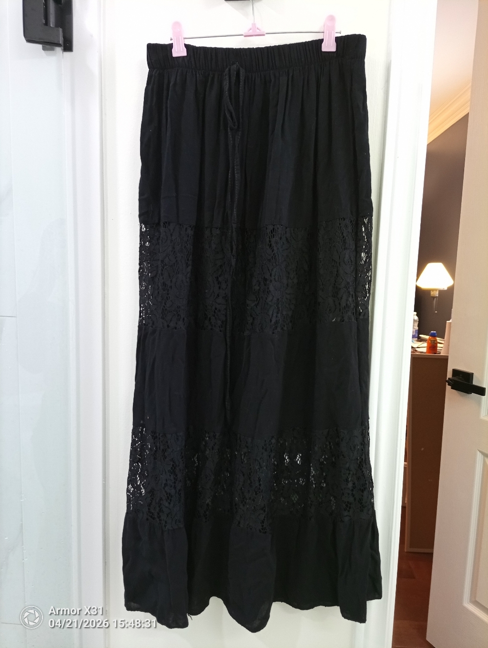 Domani Black Lace-Panel Maxi Skirt